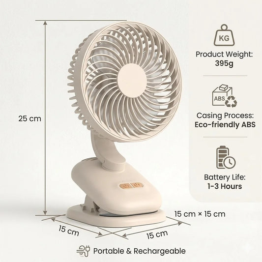 Clip on Fan, Stroller Fan 1800mAh Rechargeable Portable Fan with 4 Speeds, 120° Auto Oscillation Desk Fan